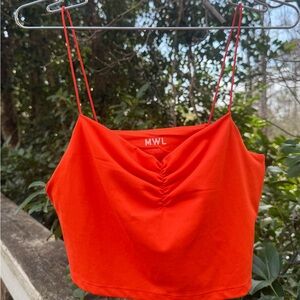 New MADEWELL Orange Flex Sweetheart Spaghetti Strap Ruched Front Crop Top Lg